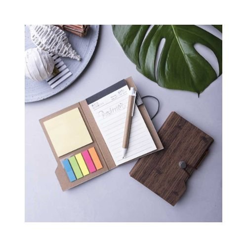 Wood Design Notebook with Sticky Note and Pen