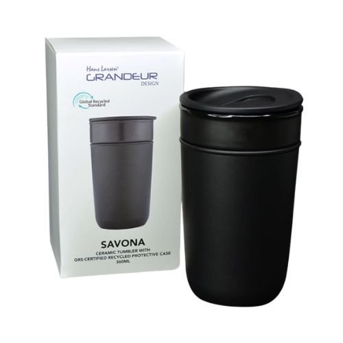 Premium Ceramic Tumbler With Recycled Protective Sleeve - Black