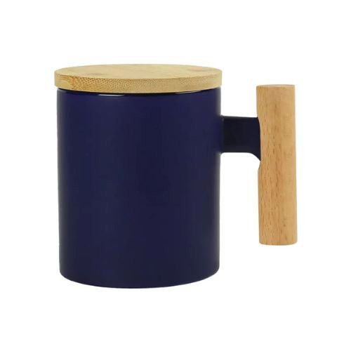 Ceramic Coffee Mugs with Bamboo Handle and Lid