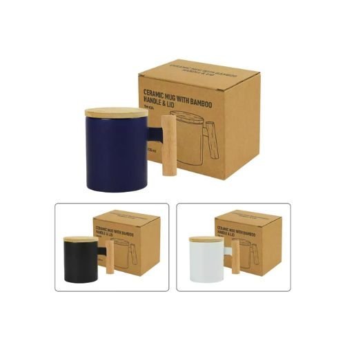 Ceramic Coffee Mugs with Bamboo Handle and Lid